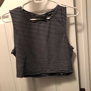 Striped Navy & White Crop Top Urban Outfitters